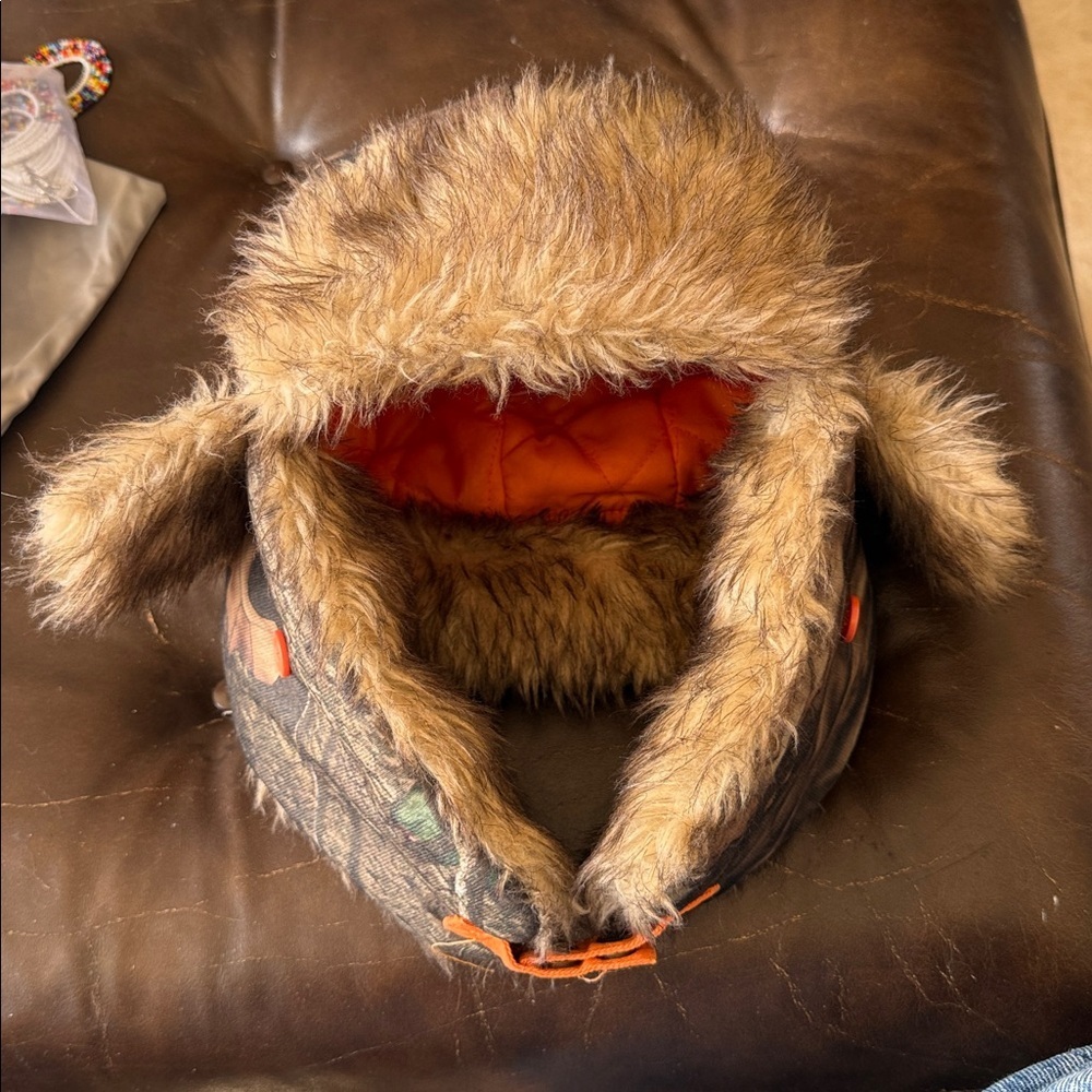 Wrangler Brown faux Fur-Lined Hat with orange details